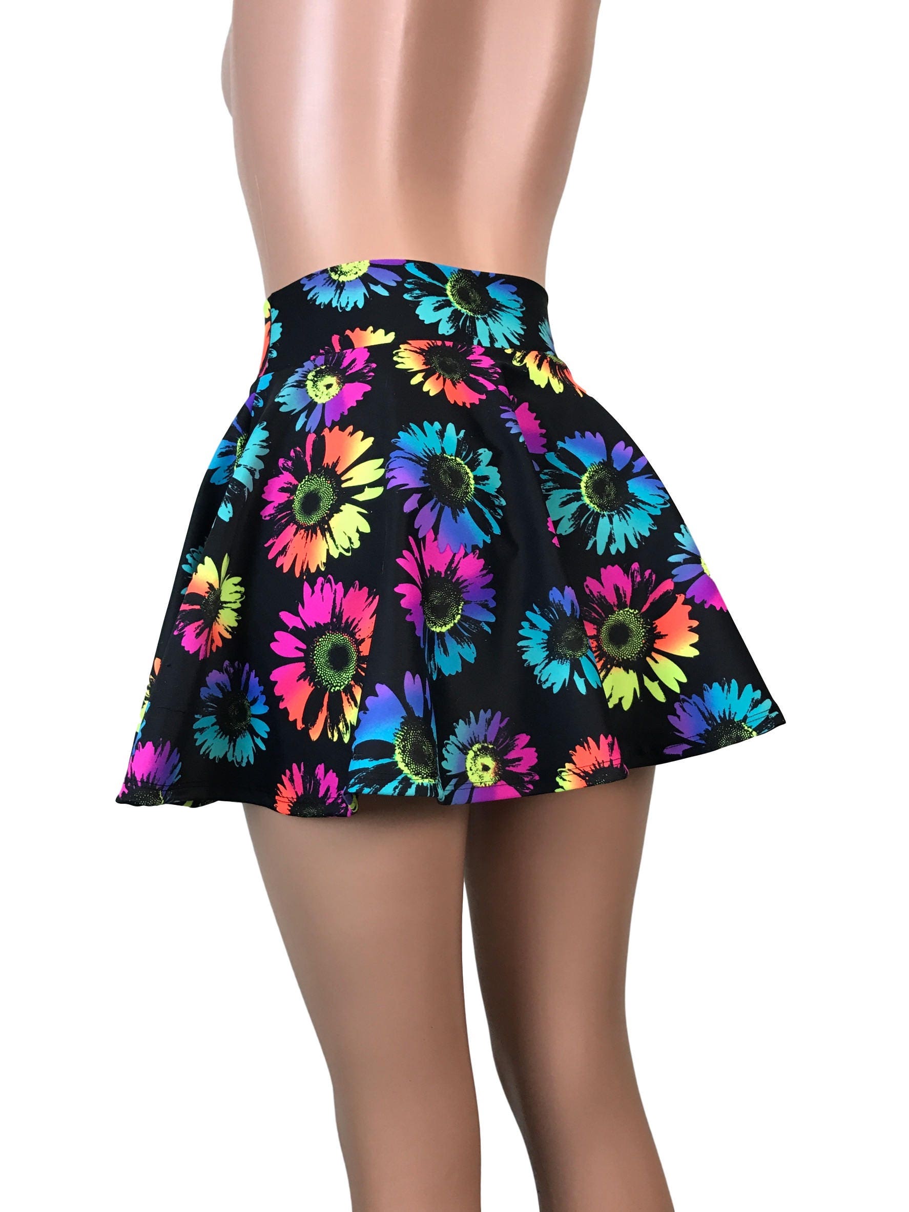 High Waisted Skater Skirt Electric Daisy UV Glow EDC - Etsy