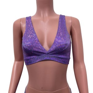 Lavender Shattered Glass Bralette | Holographic Rave Top - Rave Gear, Aerial Artist, Performance Pole fitness Top