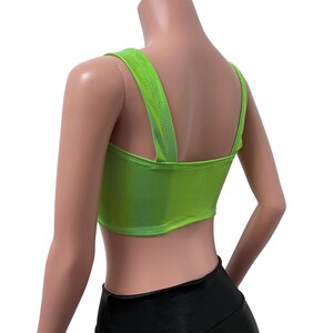 Lime Green Holographic Wide Strap Top Rave Wear, Festival Clothing image 4