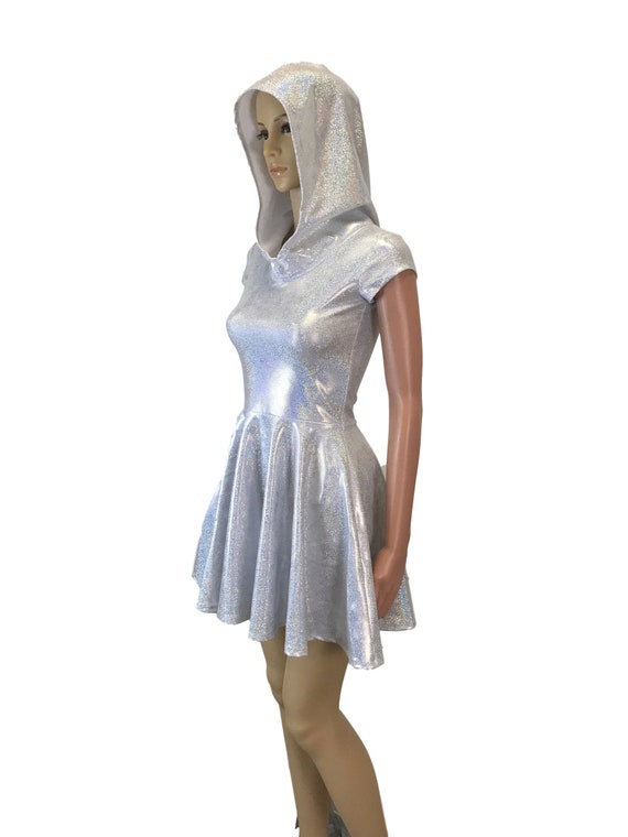 Silver Holographic Cap Sleeve Hoodie Skater Dress - Club, Rave, Sexy Mini  Dress, Festival Outfit - Etsy