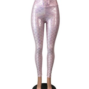 Pink Mermaid Scale Holo Holographic High Waisted Leggings Pants Rave, Festival, EDM, 80s Clothing High Waisted Funky image 7