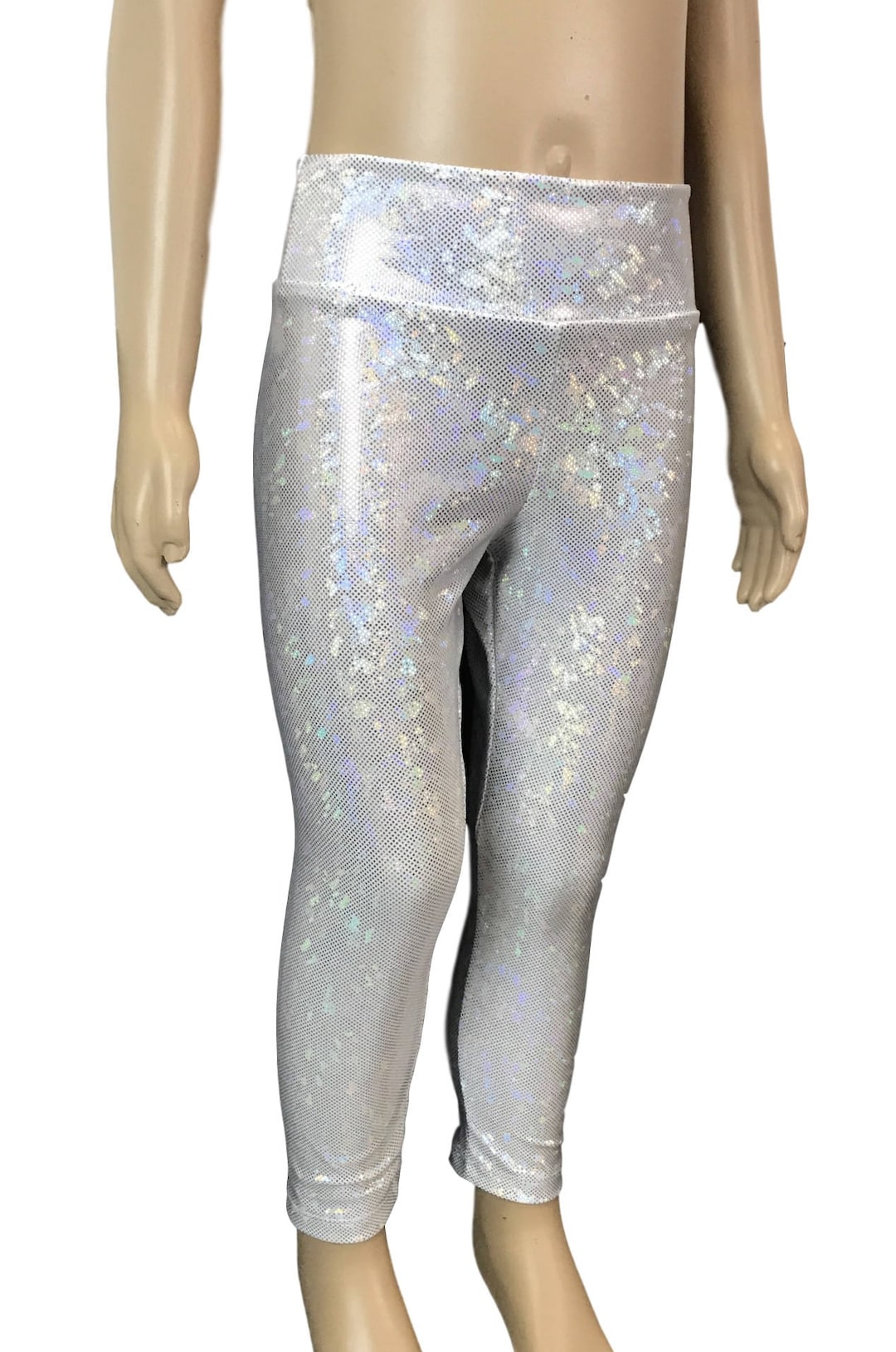 Children's Holograph Leggings, Silver on White Shattered Glass, Child