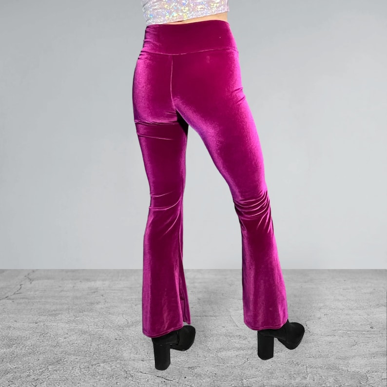 Bootcut Velvet Raspberry Crossover Waist Bootcut Flare Pants *fuschia Velvet Spandex* - High V ...