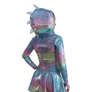 Dragon Spike Hoodie i Rainbow Avatar | Drakkostym, Rave-outfit, Festival Cosplay | Välj ärmlängd | Reptile Lost Lands