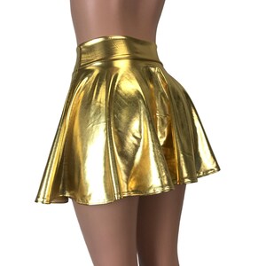 Gold Metallic High Waisted Skater Skirt Clubwear, Rave Wear, Mini ...