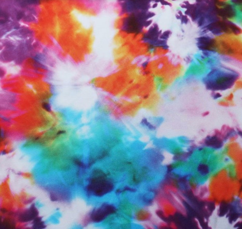 May include: Abstract tie-dye pattern in shades of orange, pink, purple, blue, and green. The background is white.