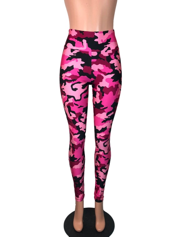 Pink & Black Camo Camouflage High Waist Leggings Pants Rave