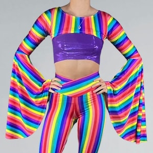Bell Sleeve Bolero Top - Rainbow Stripe | Pride Outfit, 60s Costume, LGBTQ Clothing
