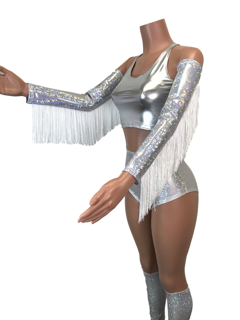 Holographic Fringe Silver Shattered Glass Arm Sleeves Rave Etsy
