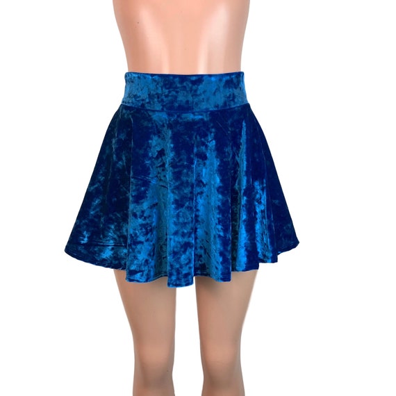 Jupe patineuse taille haute en velours bleu ecrase Clubwear Rave Wear Mini Circle Skirt Etsy France
