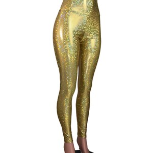 High Waist Leggings - *Gold Shattered Glass Holographic* Gold Pants - Rave Clothing, Festival Outfit, Sparkle Leggings image 3