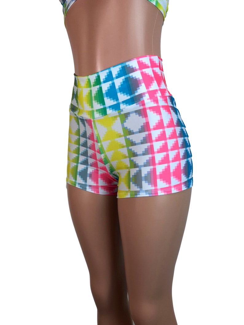 Neon Tetris Print Highwaisted Booty Shorts Roller Derby Etsy