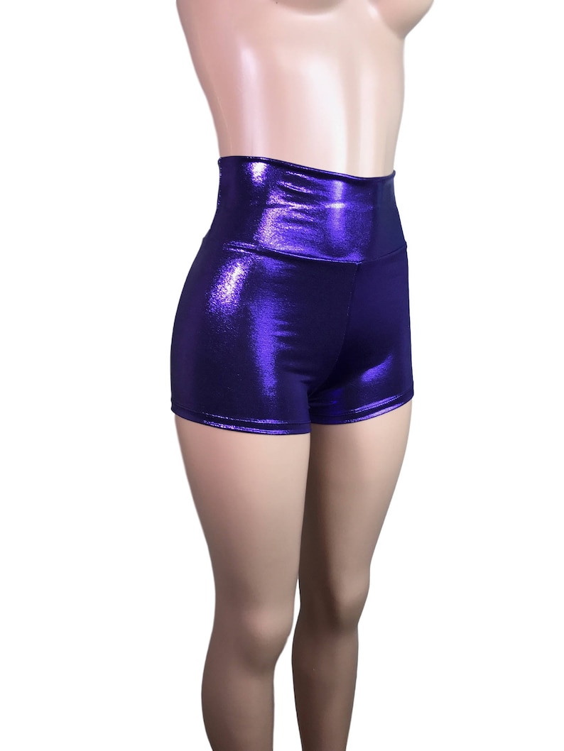 purple metallic booty shorts