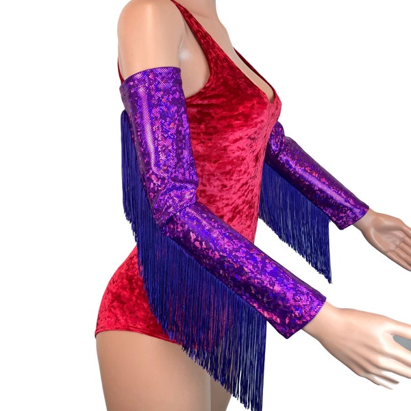 Holographic Fringe Purple Shattered Glass Arm Sleeves, Rave Arm Warmers, Burning Man Festival