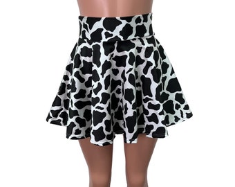 Mini Skirt Cow Print Skater Skirt Plus Cow Print Denim Mini Skirt