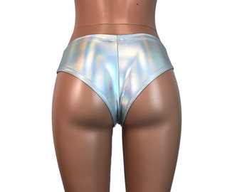 Low Waist Cheeky Hot Pants - Opal Holographic Booty Shorts - Bikini Bottom - Rave Bottoms