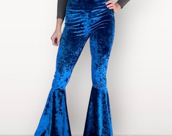 Royal Blue Crushed Velvet Bell Bottoms Pants Rave, Festival, EDM - Main Image