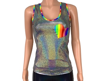 Rainbow Pride Holographic Tank Top | Parade Shirt | Rave or Festival Top LGBTQ+ Pride