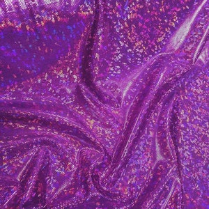 Purple Holographic Shattered Glass Nylon Spandex Fabric by-the-yard, Holo, Hologram