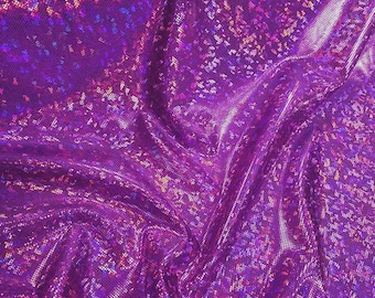 Purple Holographic Shattered Glass Nylon Spandex Fabric by-the-yard, Holo, Hologram