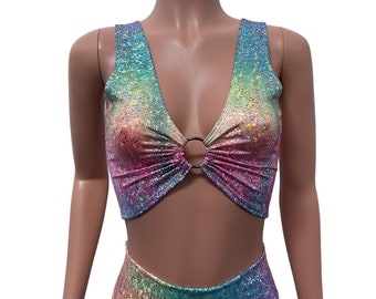 Rainbow Avatar Holographic Ring Top - Crop Shirt - Rave Wear, festival top, burning man, lover outfit
