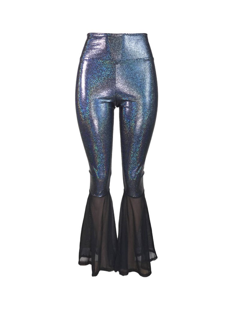 Black Holographic and Mesh Bell Bottoms Shimmery Spandex | Etsy