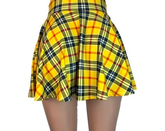 Yellow Plaid High Waisted Skater Skirt- Clubwear, Rave Wear, Mini