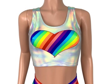 Rainbow Pride Heart Crop Top | Holographic Parade Shirt | LGBTQ+ Outfit Rainbow