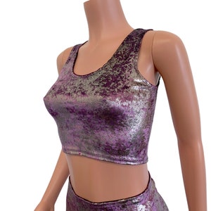 Crop Tank Top - *Plum/Gunmetal Gilded Velvet* - Rave Top, Festival Clothing, Burning Man, EDC Outfit image 2