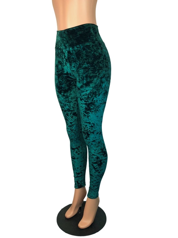 Hunter Green Crushed Velvet High Waisted Leggings Pants Rave Festival EDM 80s Clothing Etsy
