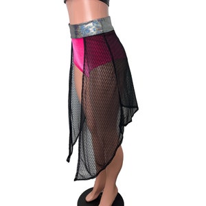 Long Cape Skirt - Black Vixen Mesh Sheer - Unisex Men/Women Open-Front Skirt, Festival Clothing, Rave Outfit