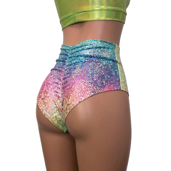 Scrunch Bikini - High Waist *Rainbow Avatar* - Ruched Brazilian Bikini Bottom - Rave Clothing, Festival Clothes