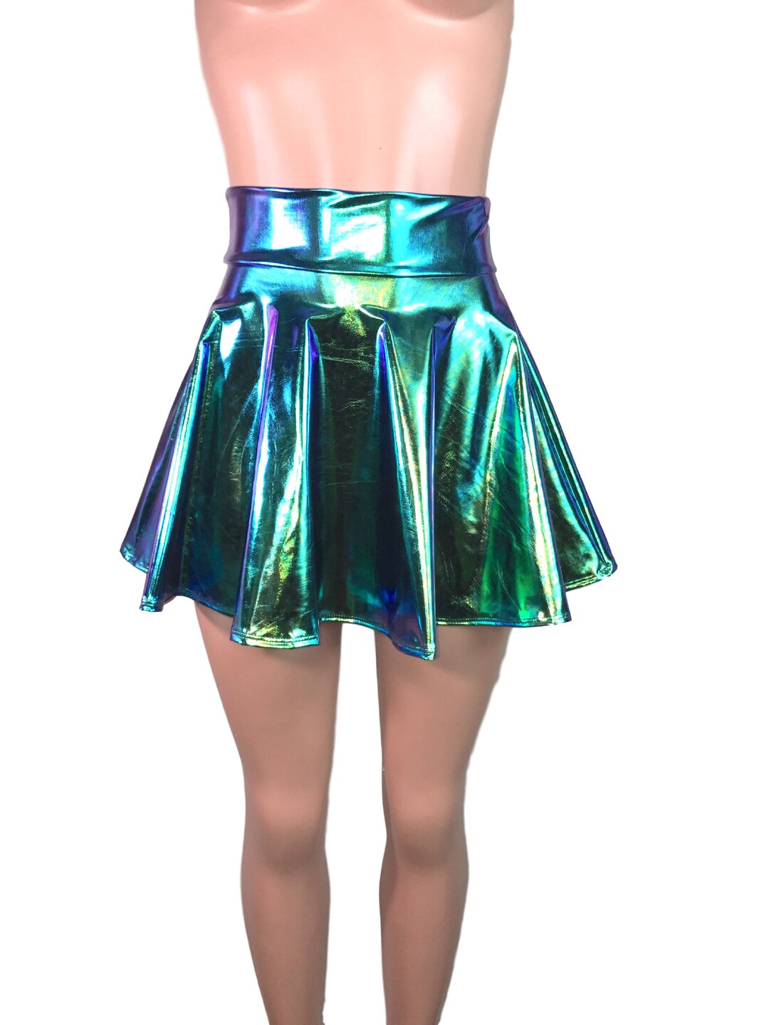 Solid Hologram Skater Skirt with Waistband