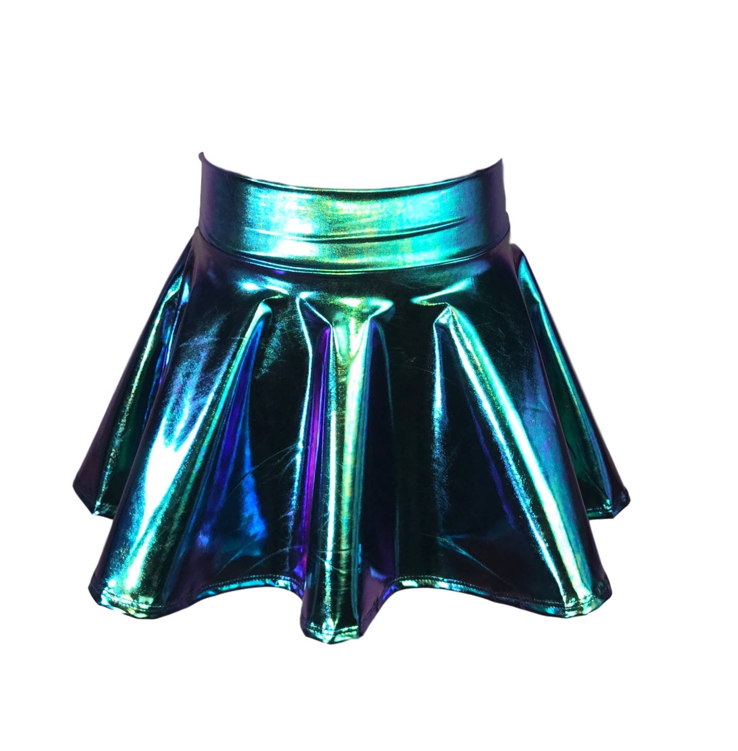 Solid Hologram Skater Skirt with Waistband main image 0