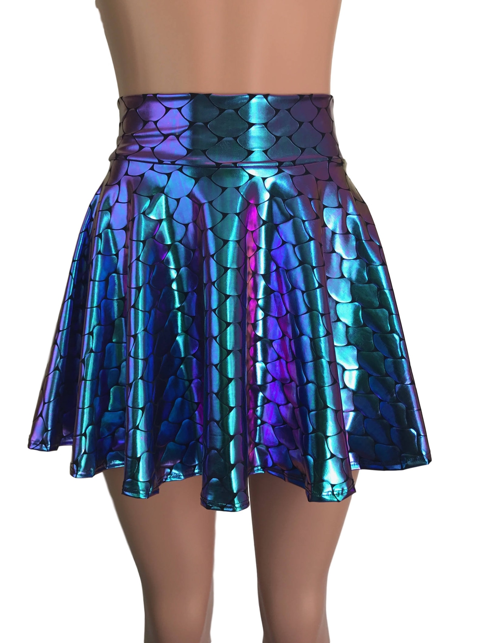 Mermaid Costume Skirt Holographic Scales Skater Skirt Rave | Etsy