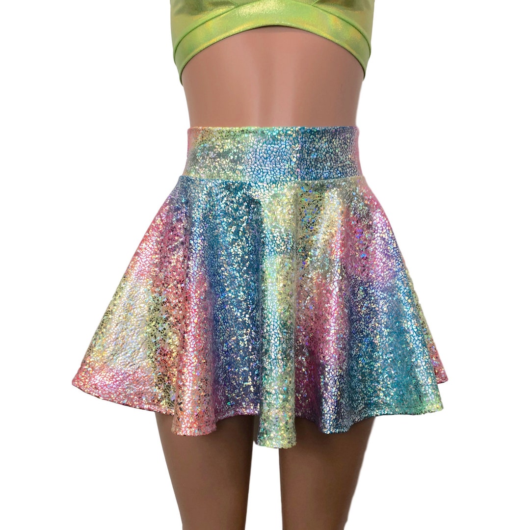 High Waist Skater Skirt rainbow Avatar Holographic Rave - Etsy