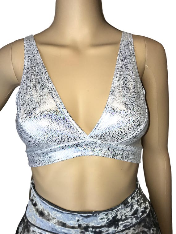 Silver Holographic Bralette Rave Wear, Activewear, Running, Yoga, Crossfit,  Festival Top 