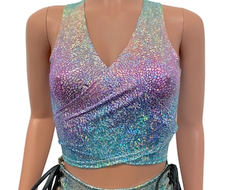 Crop Wrap Top - *Rainbow Avatar* Choose Sleeve Length - Rave Clothing - Cropped Top - Tie Top