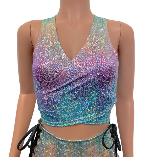 Crop Wrap Top - *Rainbow Avatar* Choose Sleeve Length - Rave Clothing - Cropped Top - Tie Top