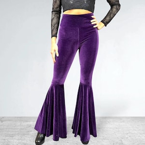 Velvet Bell Bottom Pants High-Waisted in Deep Purple - Boho Pants, Festival Outfit, 70s Prince Costume