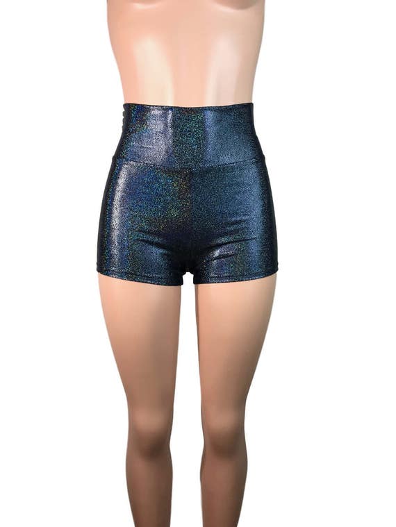 Black Holographic High Waisted Booty Shorts Club or Rave Wear