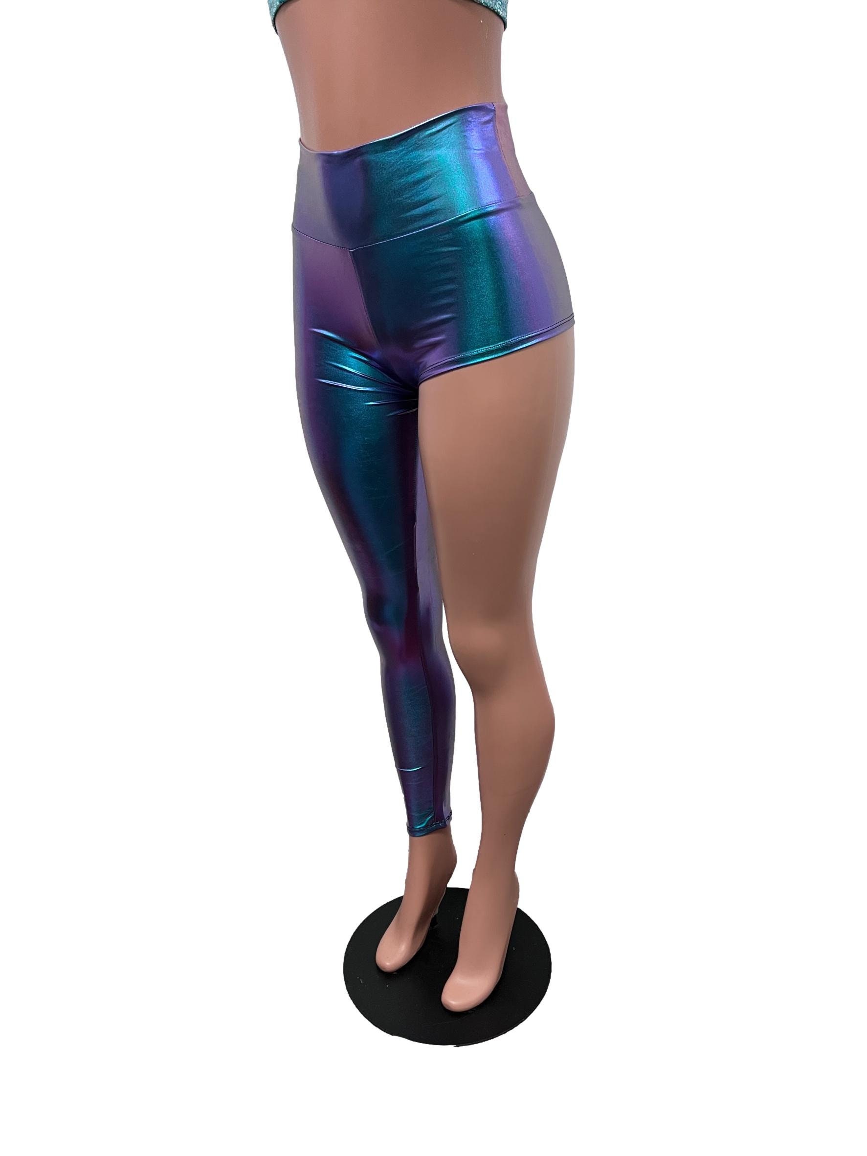 Oil Slick Holographic One-leg Leggings Pants - Rave, Festival, EDM