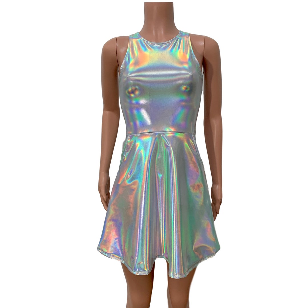 Opal Holographic A-line Mini Dress W/pockets Holo Rave - Etsy