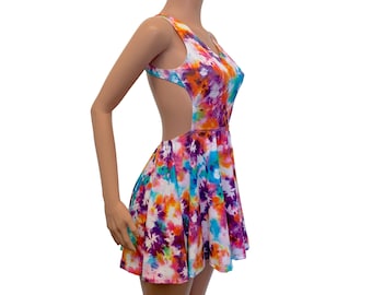 Cutout Skater Dress - *Tie Dye Blitz* - Backless Rave Dress, Fit n Flare Dress, Apron Dress, Festival Outfit