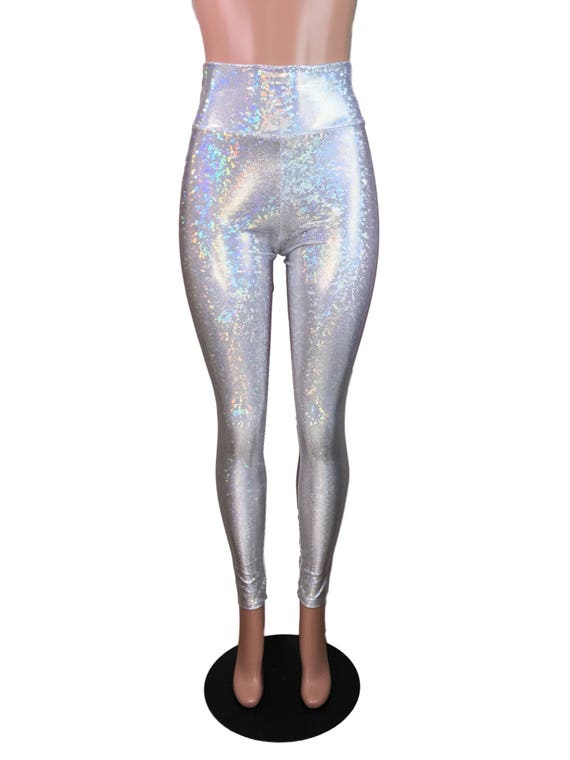 Silver Shattered Glass Holographic High Waisted Leggings Pants Rave,  Festival, EDM, 80s Clothing High Waisted Funky -  Canada