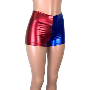 Red/Blue or Red/Black Harlequin Mid-Rise Booty Shorts club or rave wear Crossfit Running Roller Derby image 2