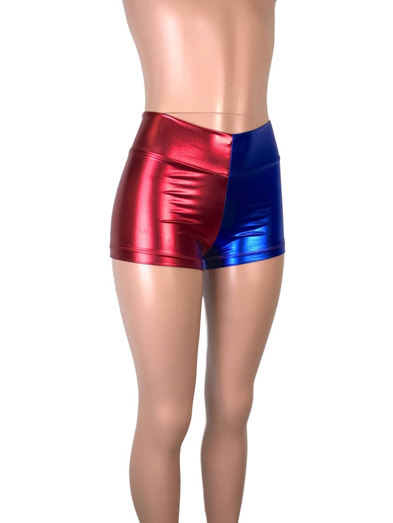 Red/Blue or Red/Black Harlequin Mid-Rise Booty Shorts club or rave wear Crossfit Running Roller Derby image 2