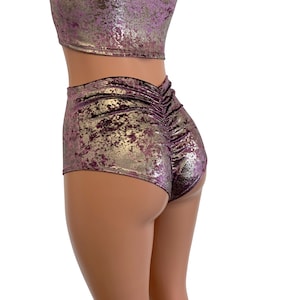 Scrunch Bikini - High Waist *Plum/Gunmetal Gilded Velvet* Brazilian Cheeky Bikini - Rave Clothing - Festival Clothes