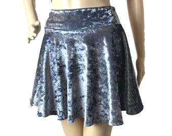 Crushed Velvet Skater Skirt Silver Gray Grey Velvet Mini Skirt