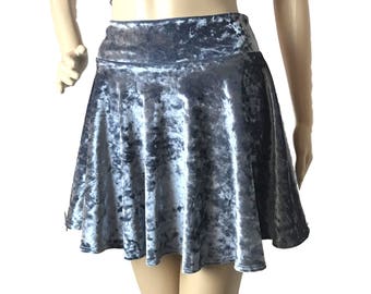 Crushed Velvet Skater Skirt - Silver Gray Grey - Velvet Mini Skirt - Rave Skirt - Festival Clothing